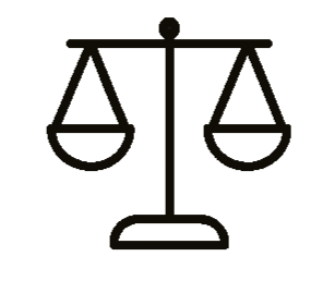 Outlined scales of justice icon representing criminal defense and courtroom advocacy.