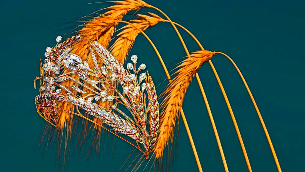 The Diadem Ears of Rye, golden rye against dark green background