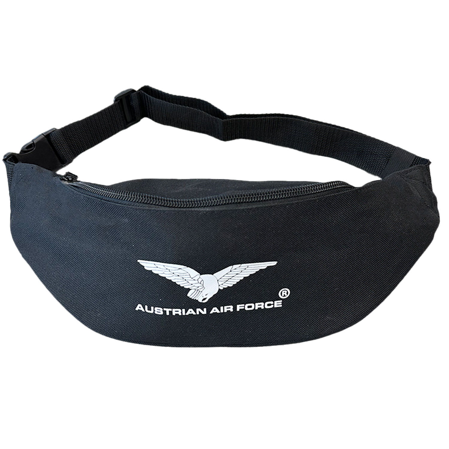 Gürteltasche, Hauptfach mit Reißverschluss, verstellbarem Gurtbund mit Clipverschluss und Austrian Air Force Logodruck.
