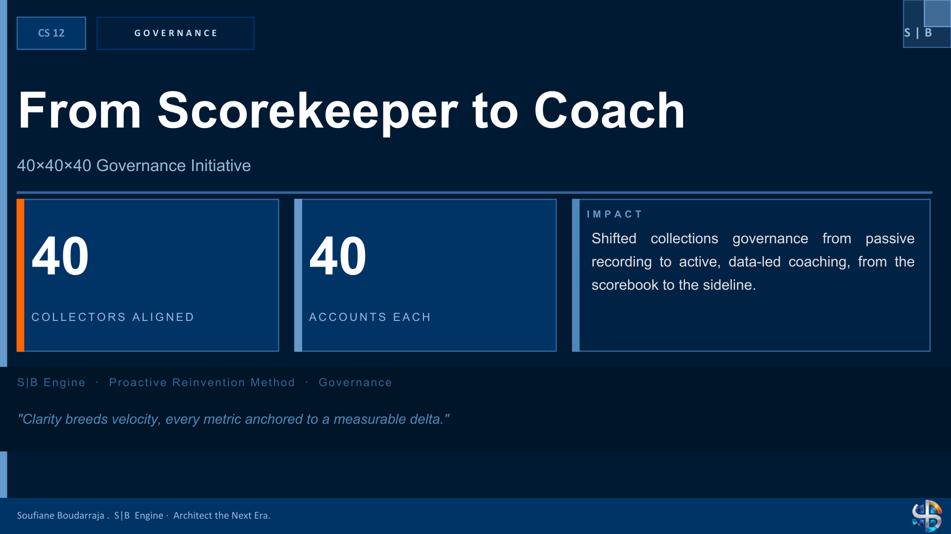 S|B Engine case study one-slide summary - From Scorekeeper to Coach