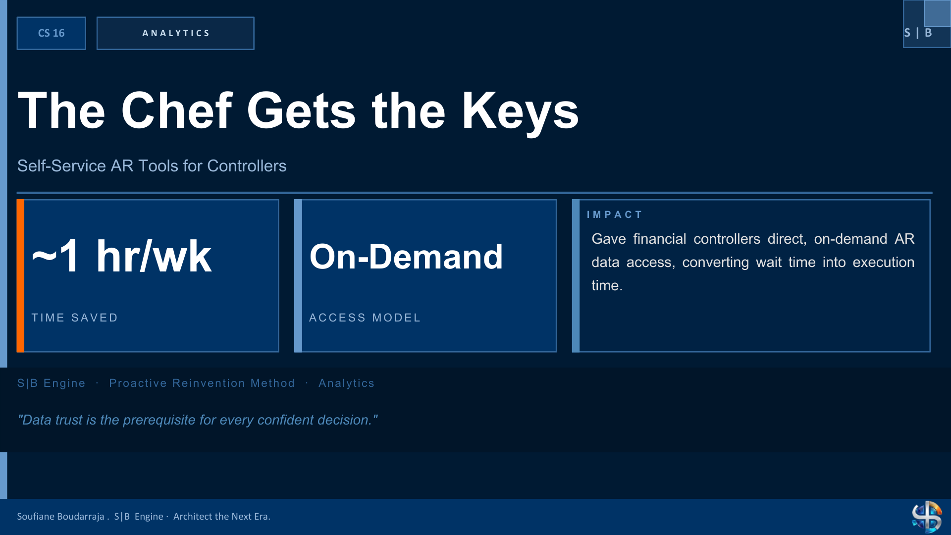 S|B Engine case study one-slide summary - The Chef Gets the Keys