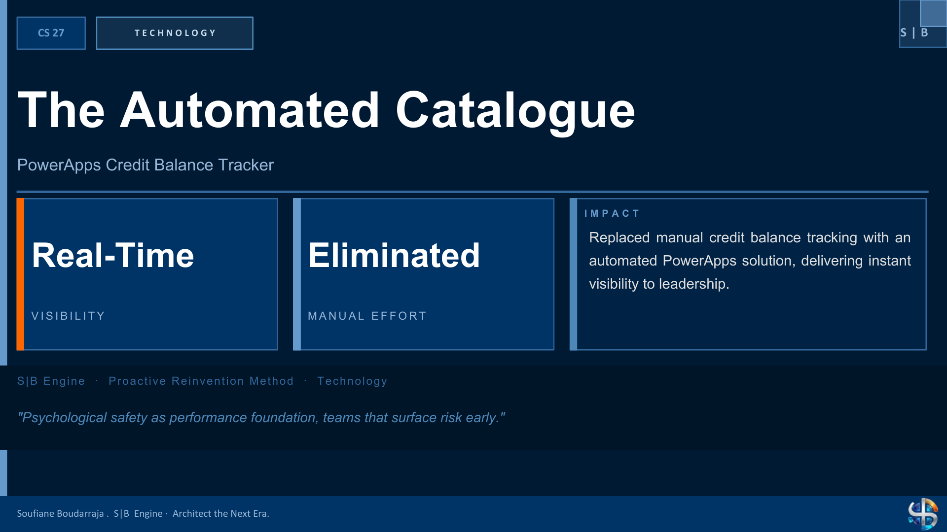 S|B Engine case study one-slide summary - The Automated Catalogue