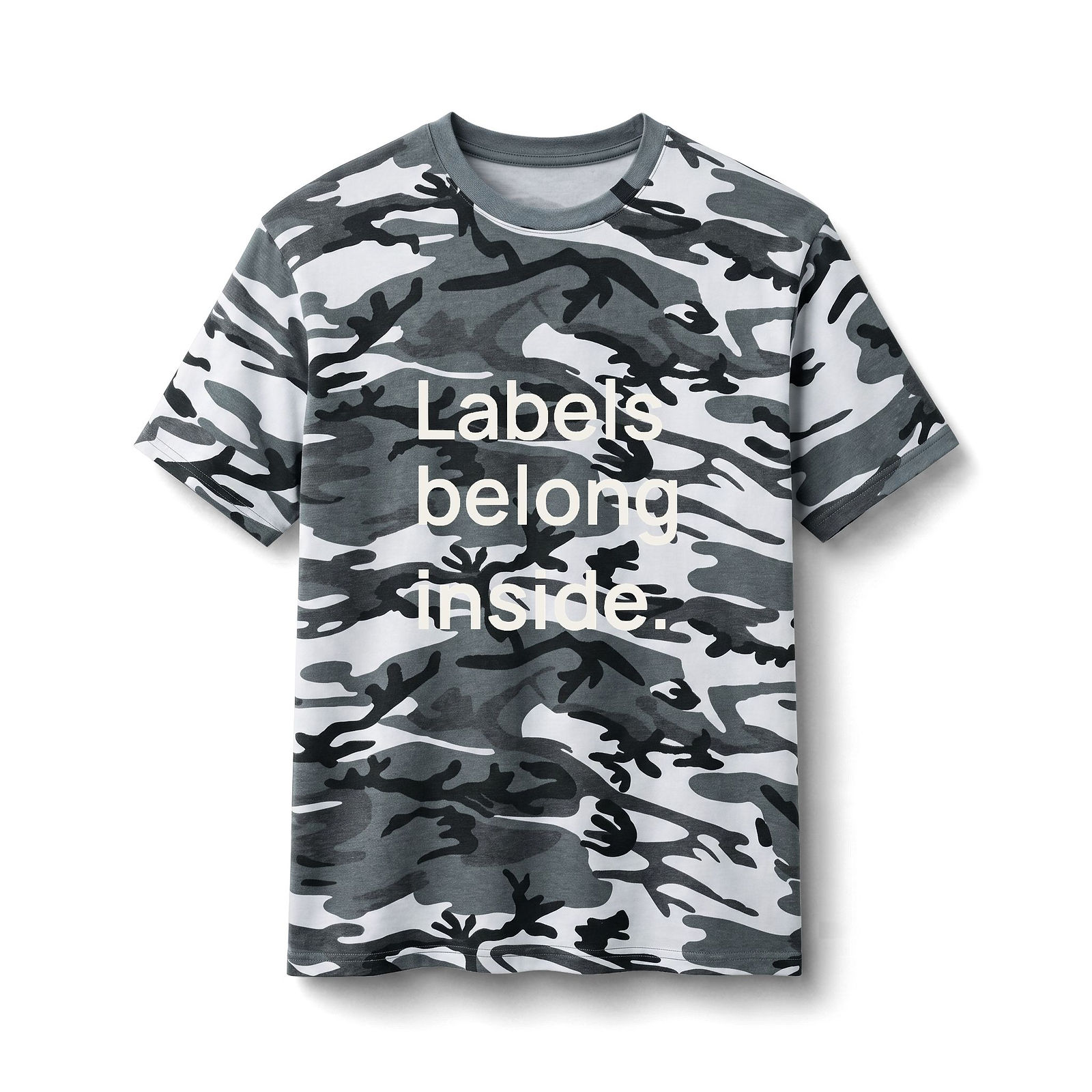 Labels belong inside: Unisex Cotton Camo T-Shirt (Statement)