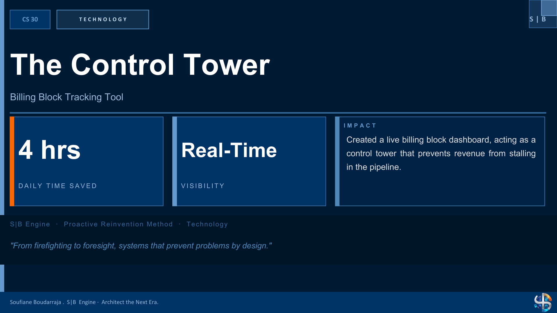S|B Engine case study one-slide summary - The Control Tower
