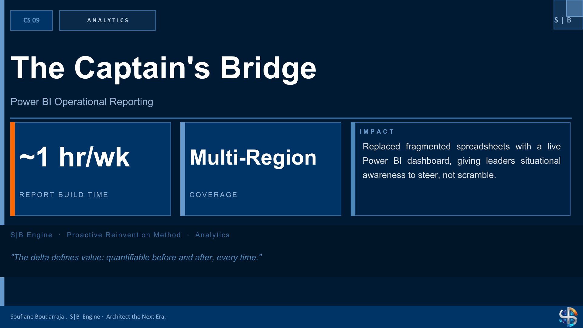 S|B Engine case study one-slide summary - The Captain's Bridge