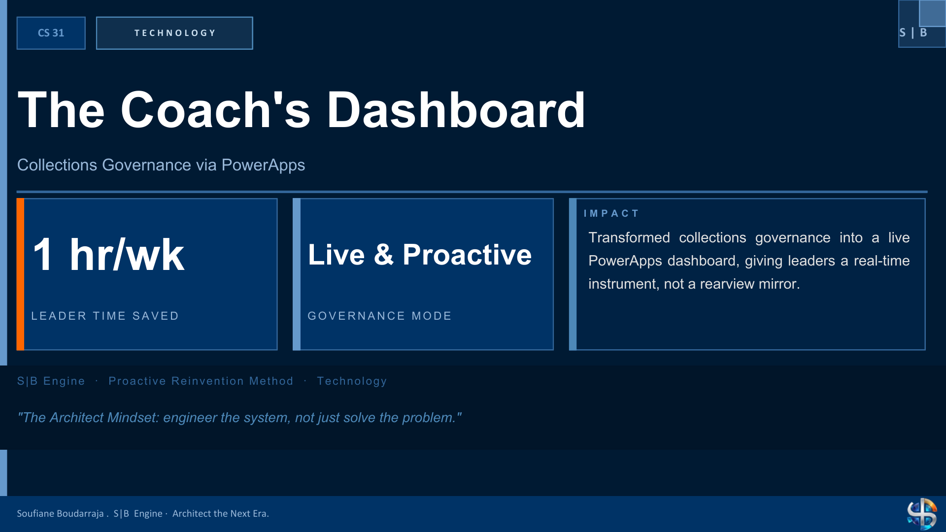 S|B Engine case study one-slide summary - The Coach's Dashboard