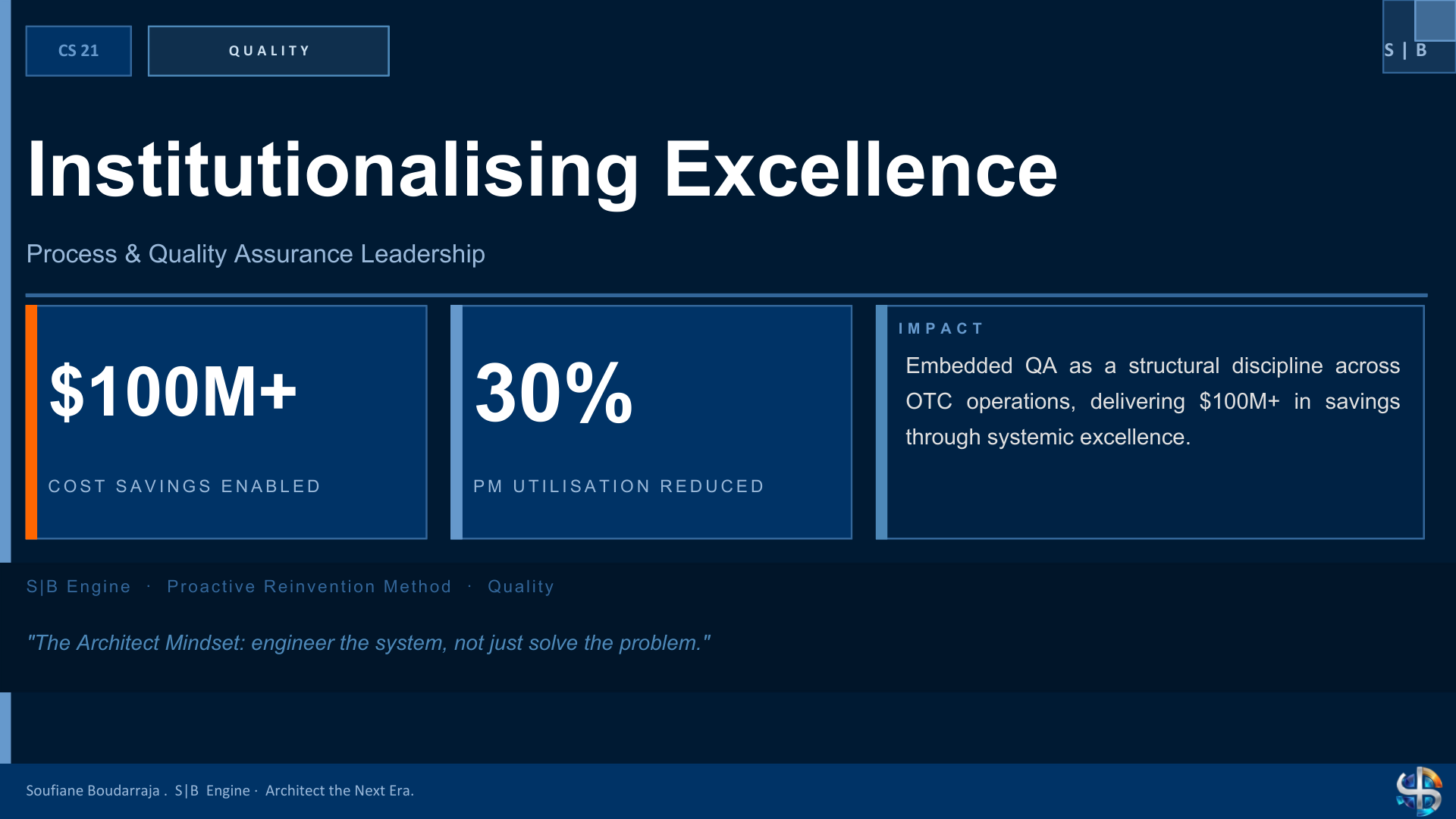 S|B Engine case study one-slide summary - Quality as a Foundation, Not a Finish Line