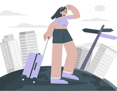 A woman is walking with a travel luggage looking for a ride