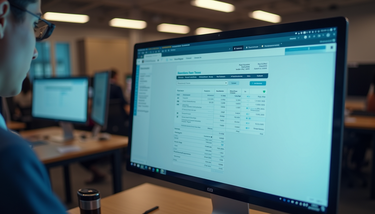 Vue en plongée d’un écran montrant une interface de gestion de factures électroniques via Peppol