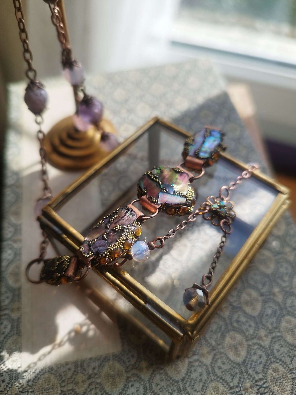 Thumbnail: Secret Garden Necklace, "Rose Waters", crystals and mother-of-pearl