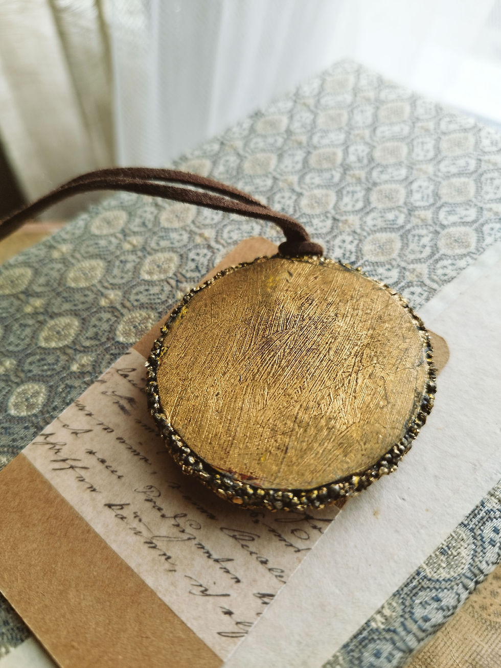 Thumbnail: Secret Garden medallion necklace, "Eiffel Tower" under resin, crystals and mother-of-pearl
