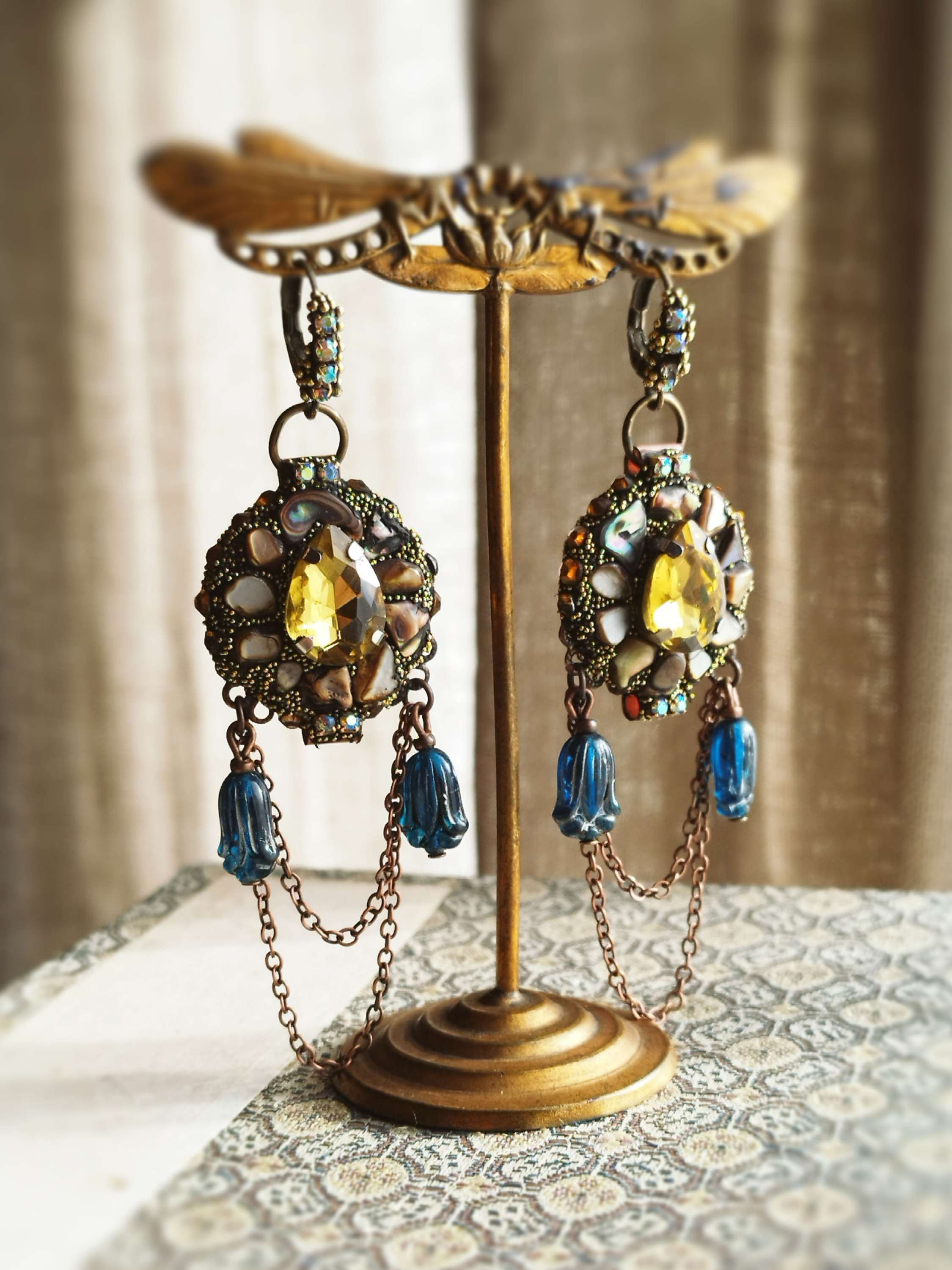 Secret Garden Earrings, "D'Or Iris"