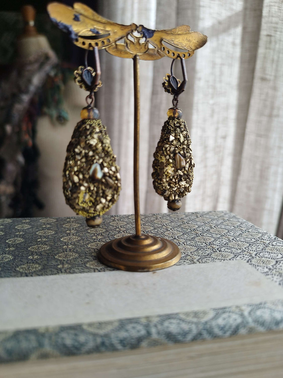 Thumbnail: Secret Garden earrings, "Autumn Drops, crystals and mother-of-pearl"