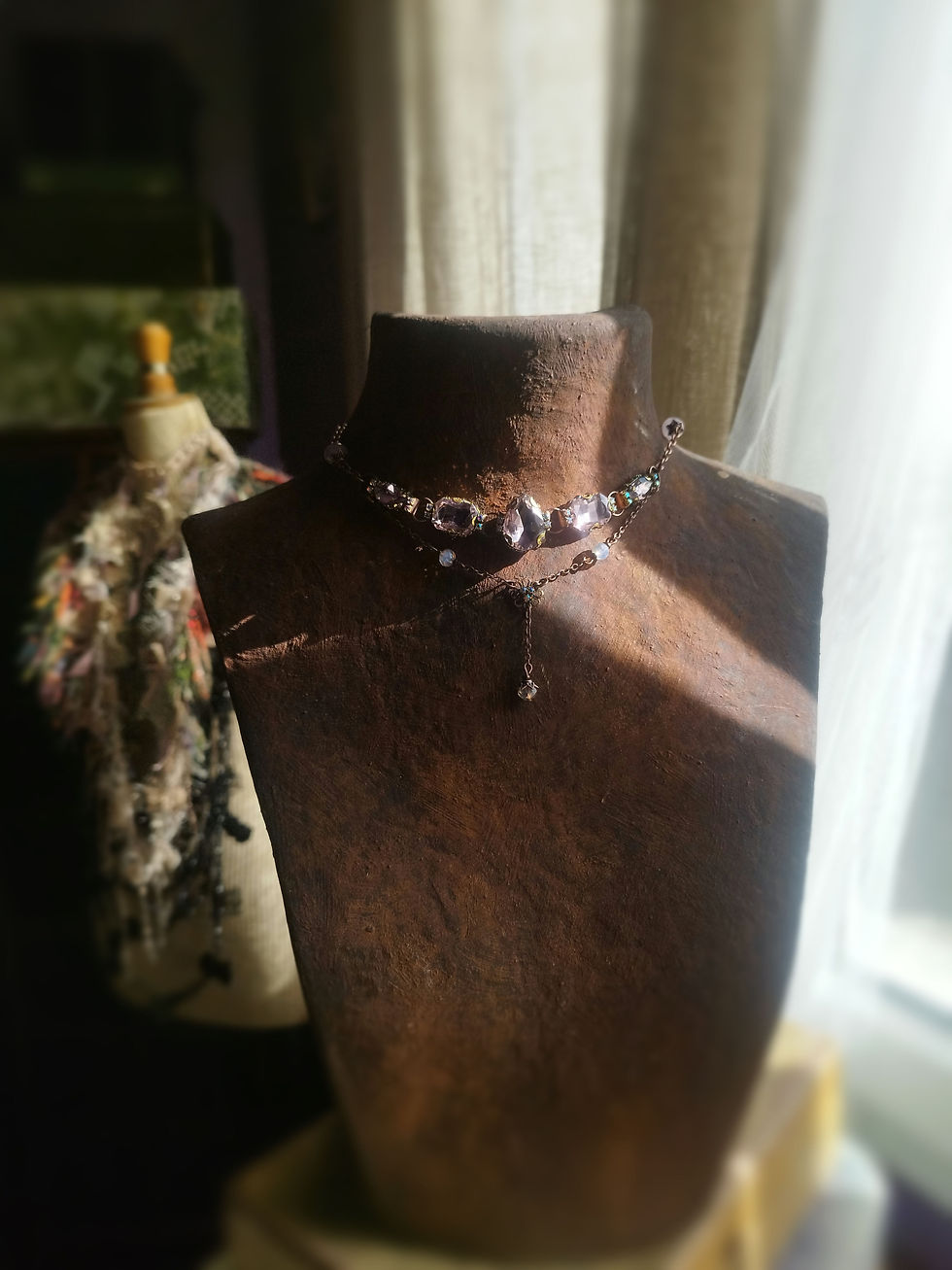 Thumbnail: Secret Garden Necklace, "Rose Waters", crystals and mother-of-pearl
