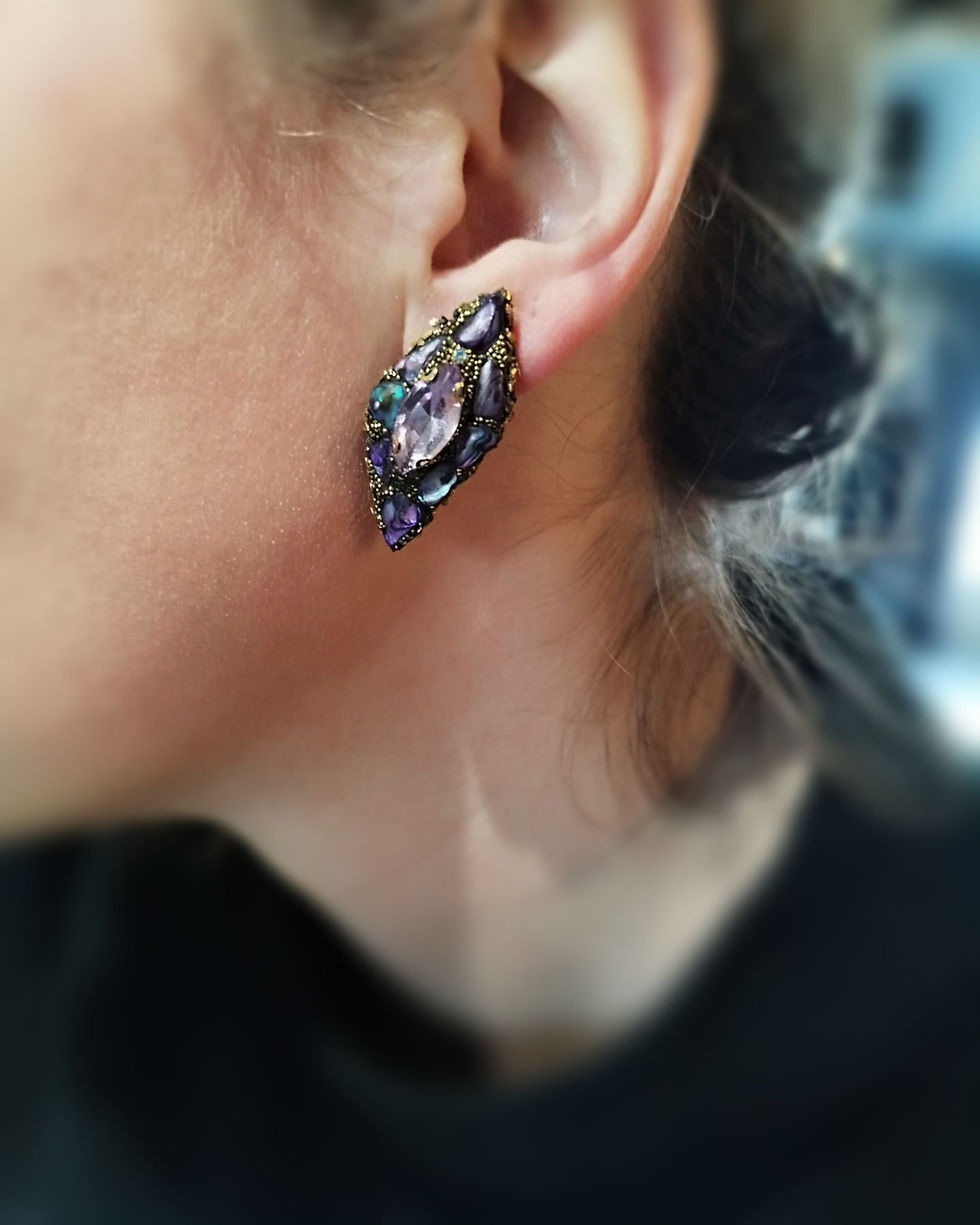 Thumbnail: NAOki leaf earrings, mother-of-pearl and crystals