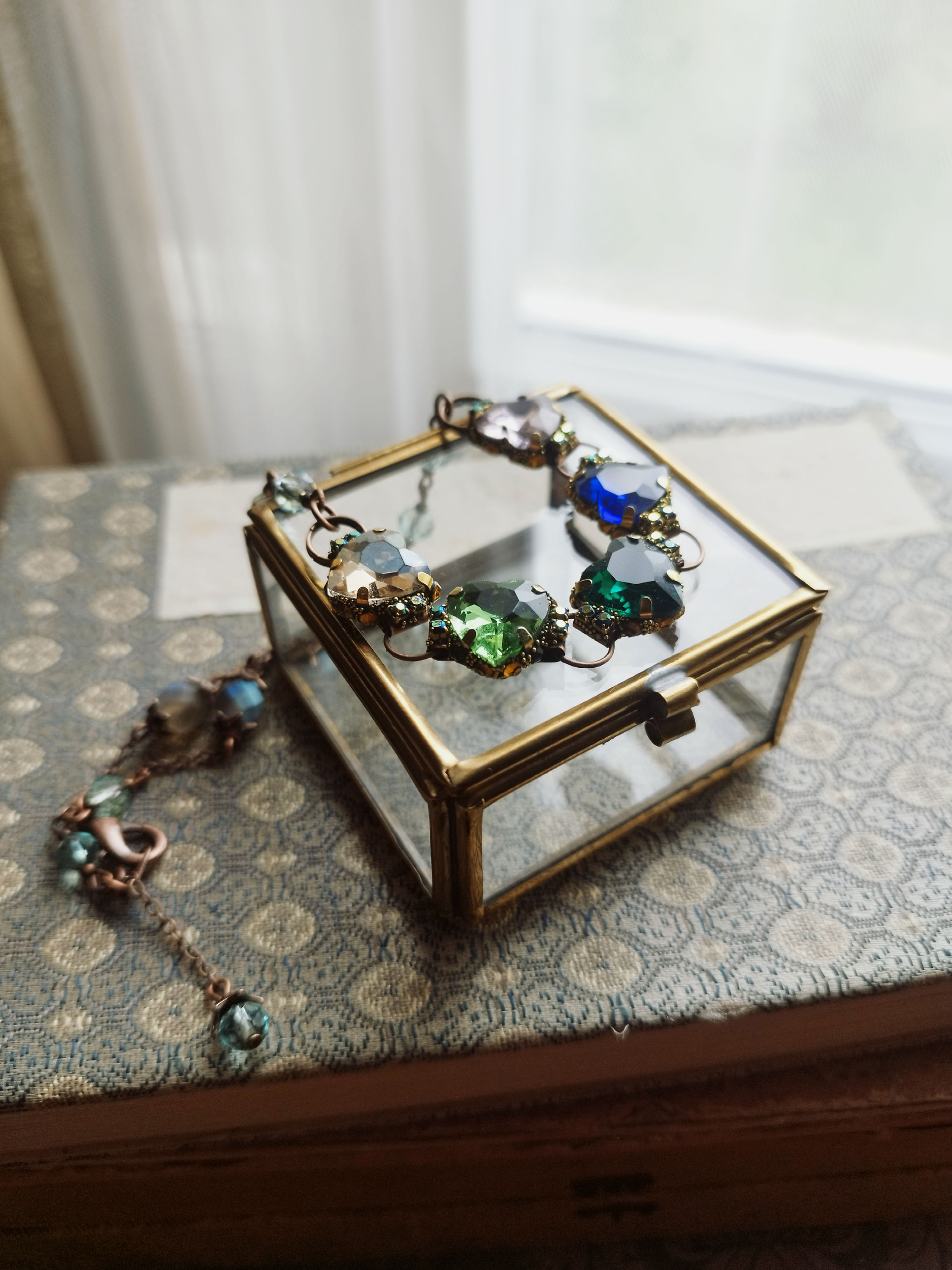 Secret Garden Necklace, "Shades of the Heart", crystals and mother-of-pearl