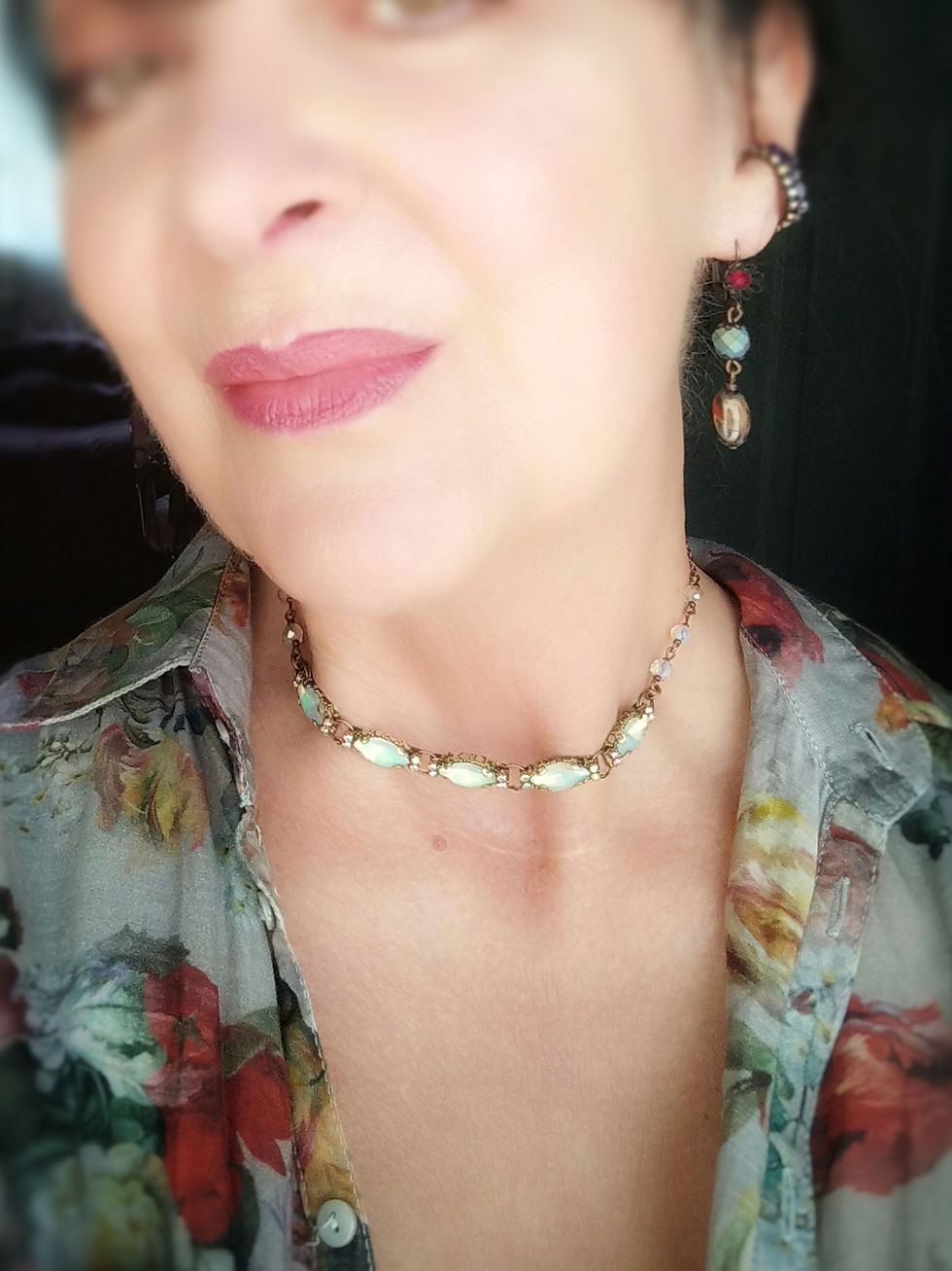 Thumbnail: Secret Garden Necklace, "The Absinthe Wave", crystals and mother-of-pearl