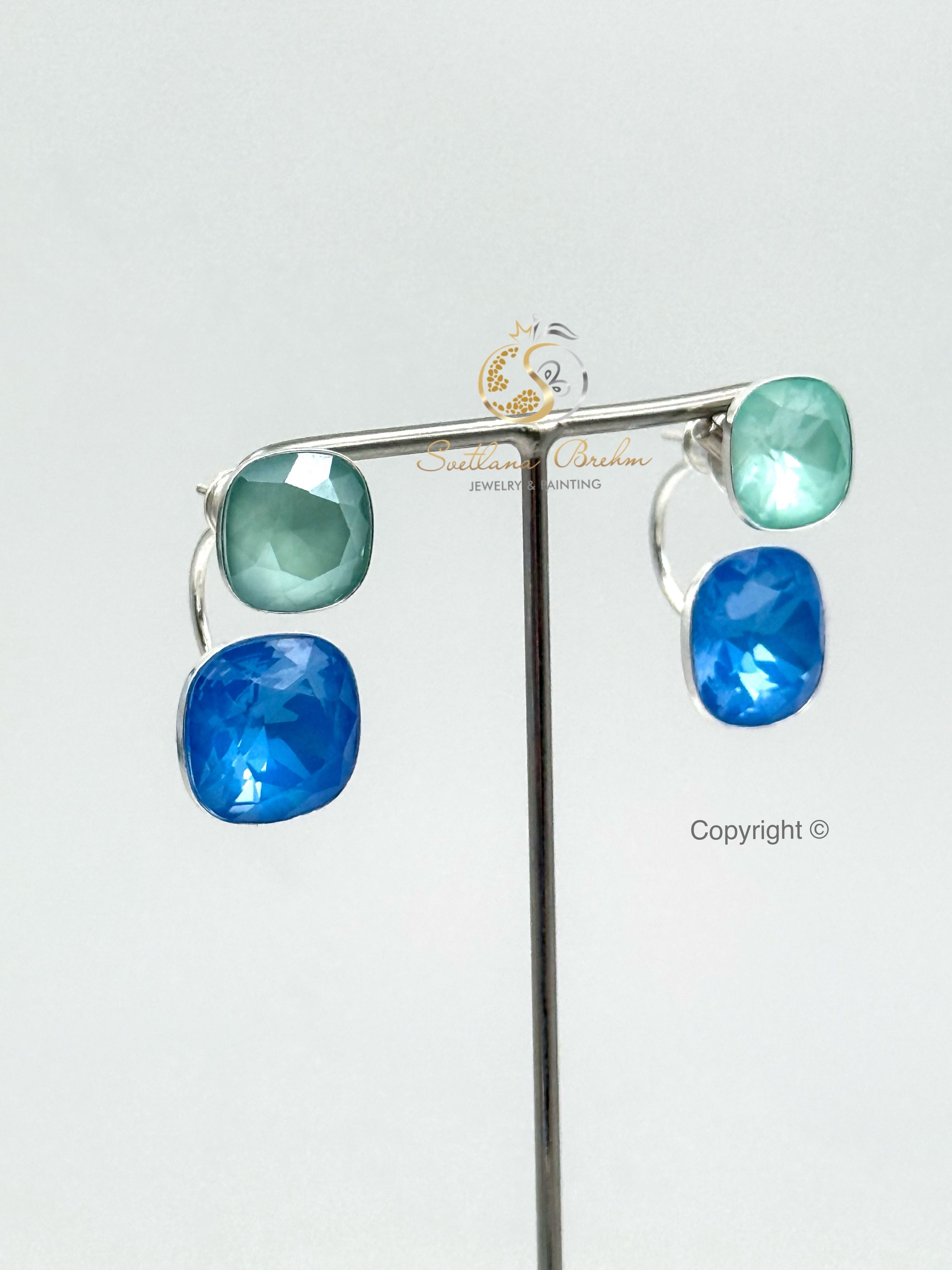 Doppel Silber Ohrstecker mit Swarovski Kristallen