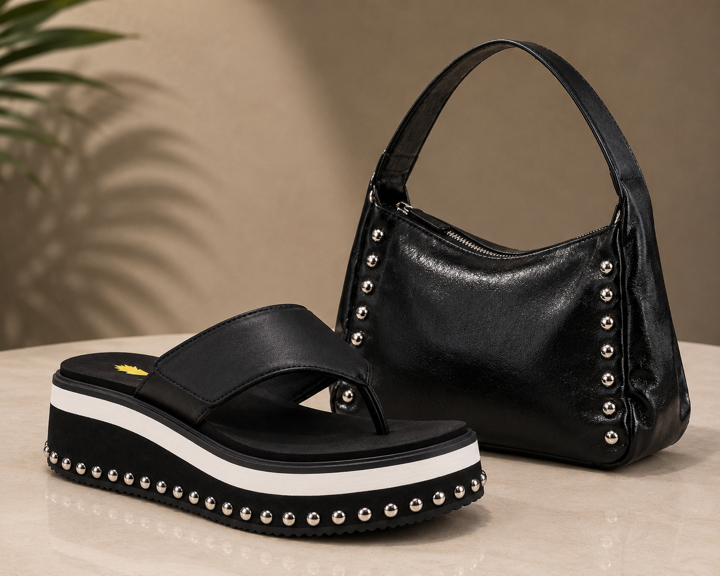 Shitake Studded Thong & Purse Set