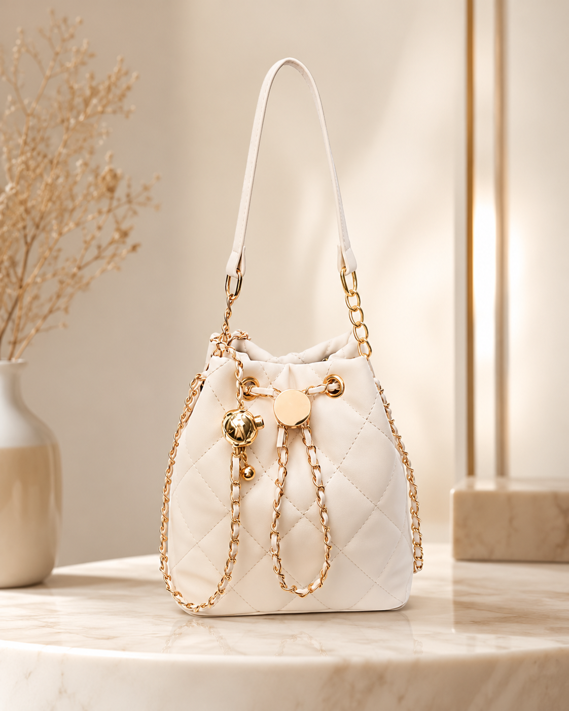 Ivory Diamond Quilted Bucket
