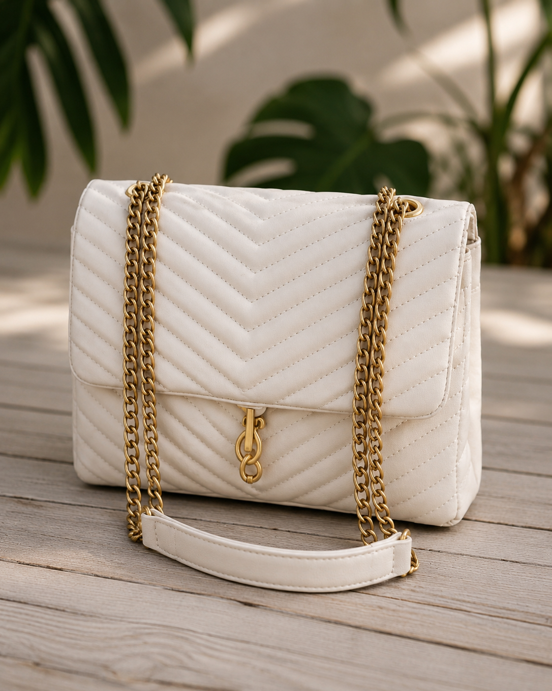 Off White Soft Lamb Quilted Chevron Handbag
