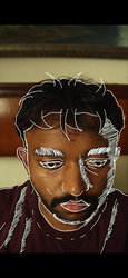 a drawing of a man 's face with white lines on it