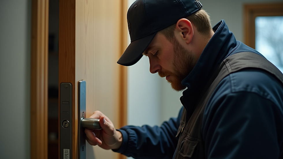 Close-up view of a locksmith installing a door lock