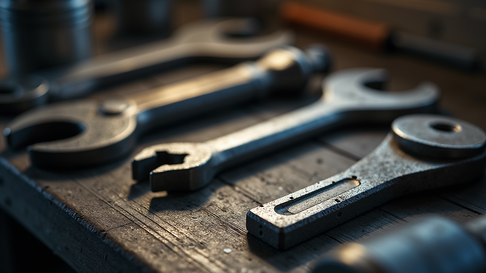 Close-up of locksmith tools arranged on a workbench