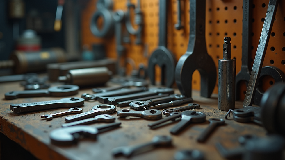 Eye-level view of locksmith tools organized on a workbench