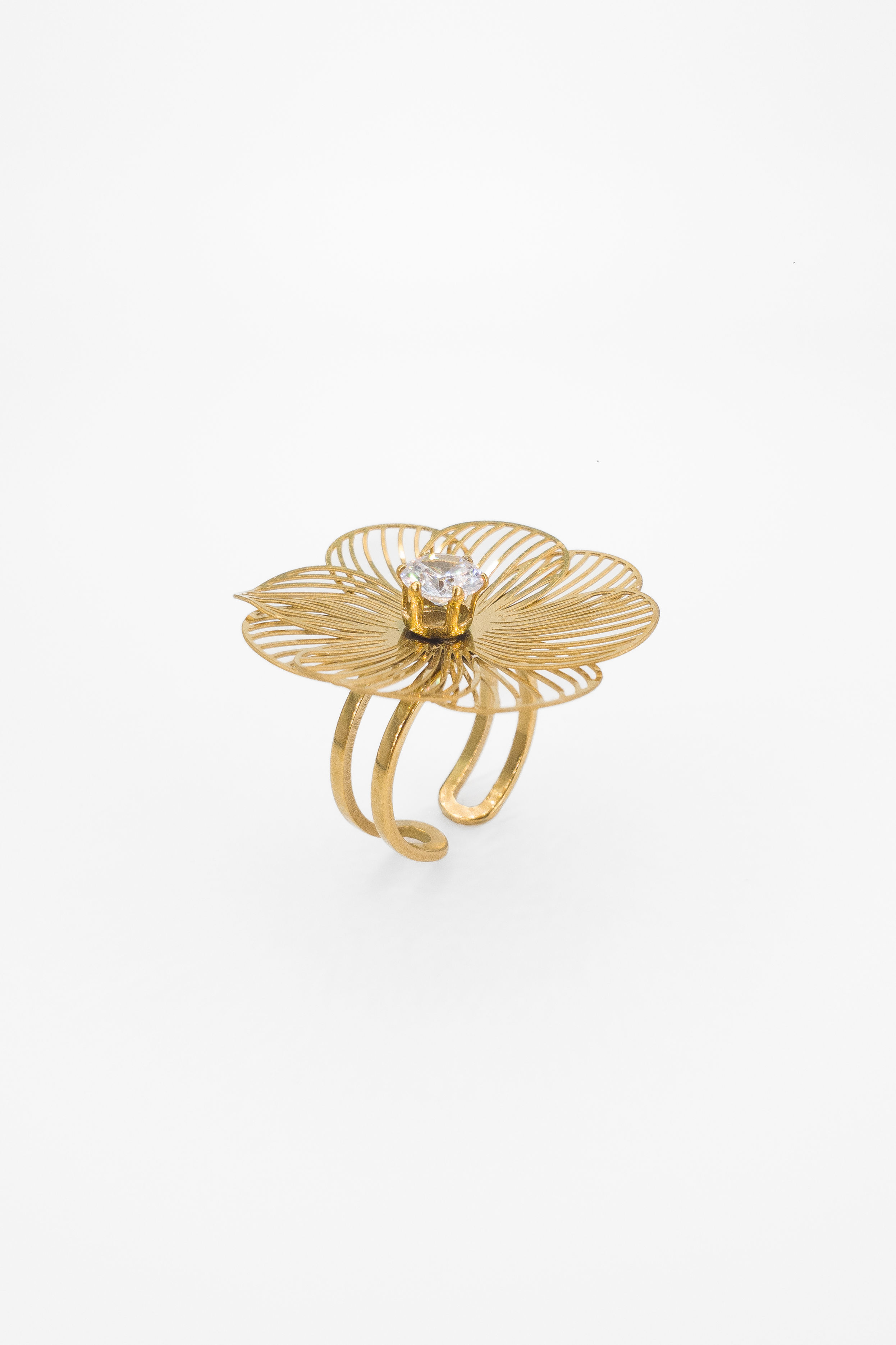 Zarif Çiçek Figürlü Ayarlanabilir Kadın Yüzük - Kristal Taşlı