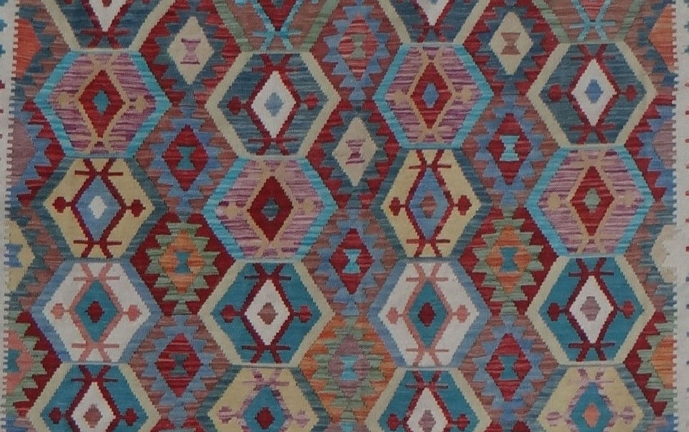 Thumbnail: Hand Knotted Natural Wool Maimana Kilim. 9'10" x 16'3"