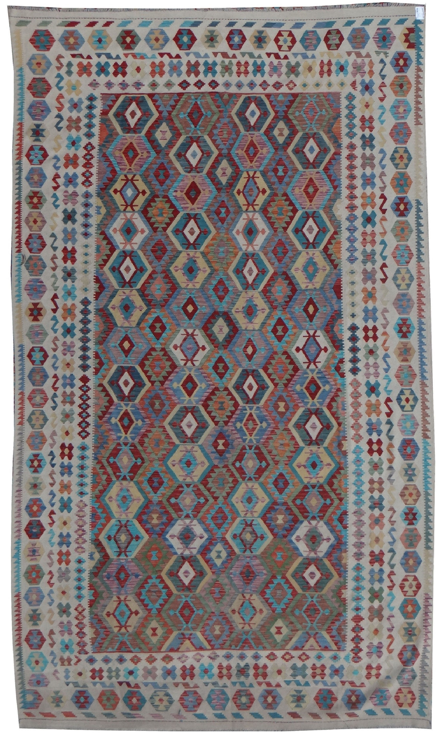 Hand Knotted Natural Wool Maimana Kilim. 9'10" x 16'3"
