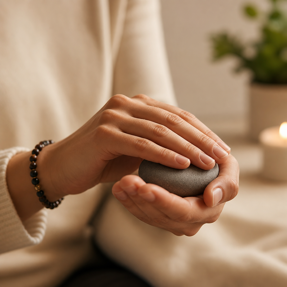 Hands demonstrating a grounding or mindfulness technique for anxiety relief