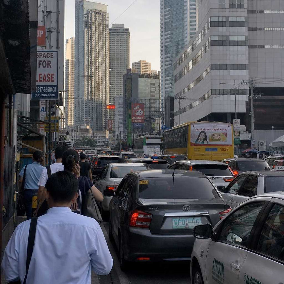 Congested city traffic and urban environment creating environmental stress