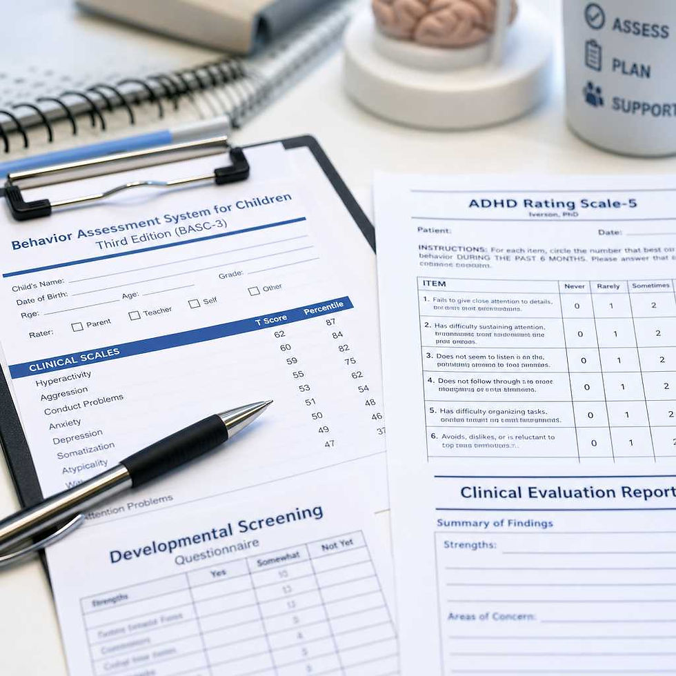 Medical assessment documents and standardized rating scales used in ADHD evaluations