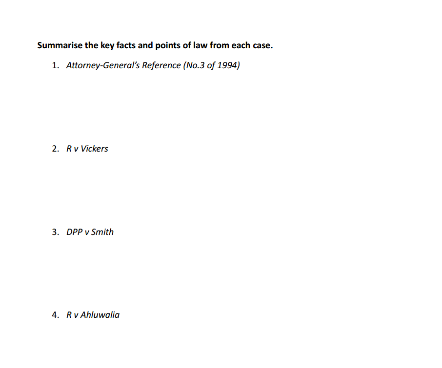 Key case tests - Fatal offences