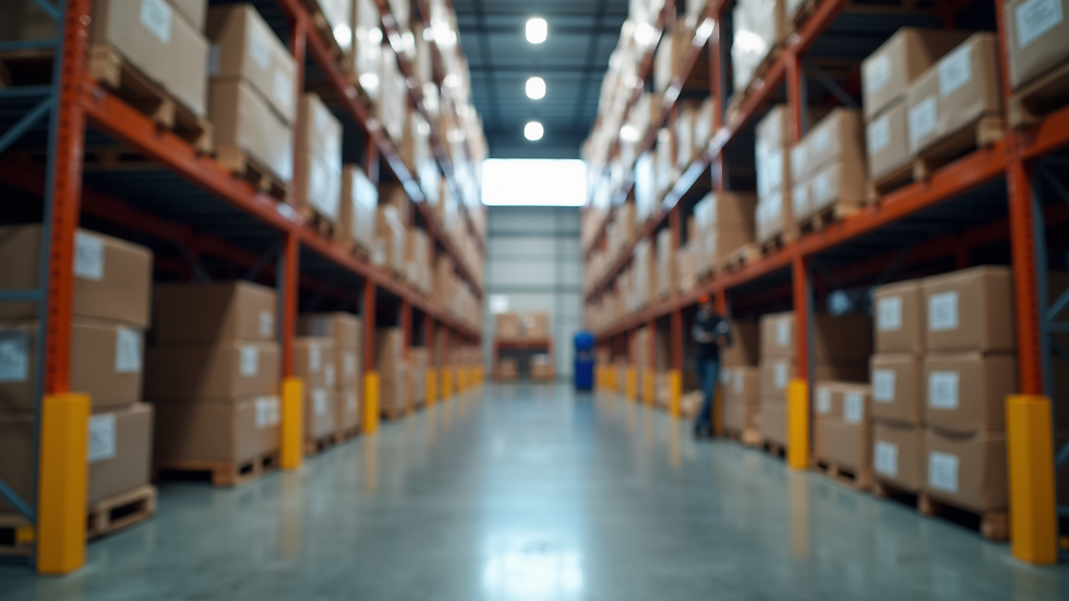Close-up view of logistics equipment arranged in a warehouse