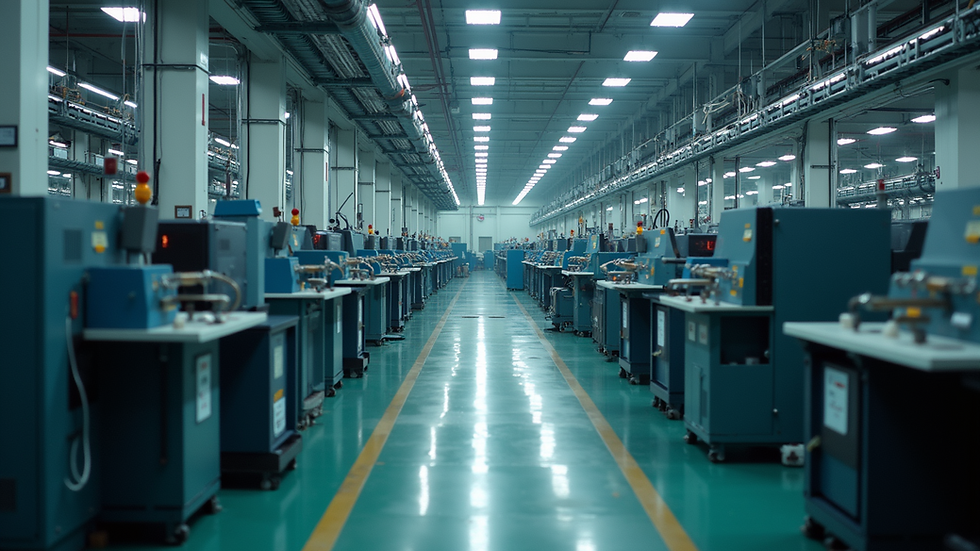 High angle view of a manufacturing plant with machines working