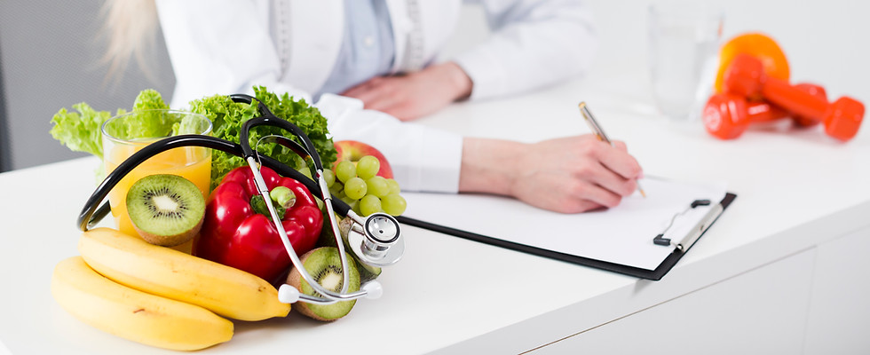 diet concept with female scientist and healthy food
