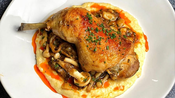 Confit Chicken Leg With Mushroom Veloute   