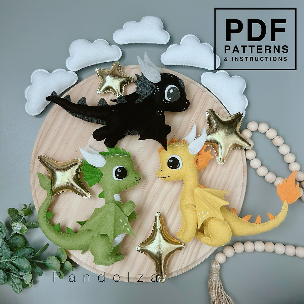 Thumbnail: Dragons set felt PDF Pattern. Sewing Dragon, star, diamond, cloud. DIY felt toys