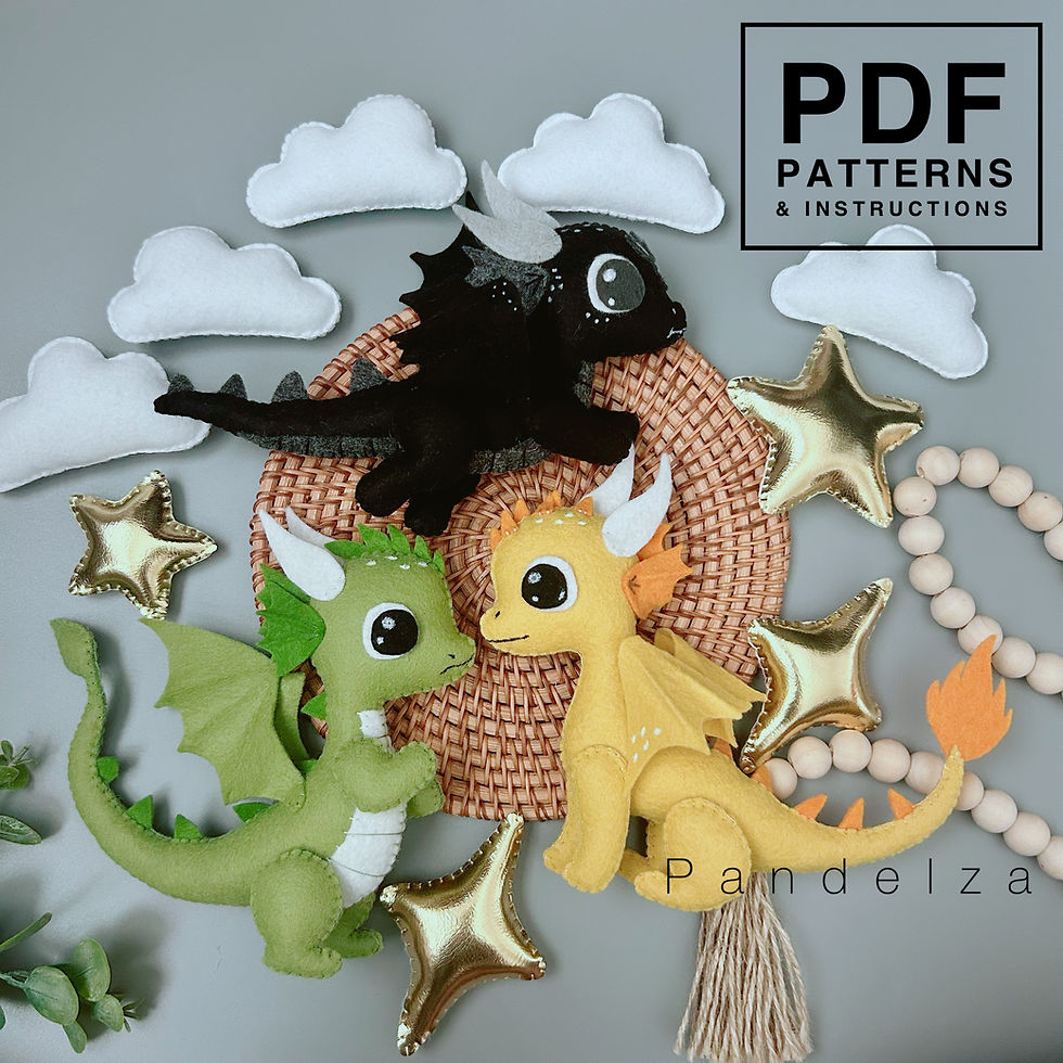 Thumbnail: Dragons set felt PDF Pattern. Sewing Dragon, star, diamond, cloud. DIY felt toys