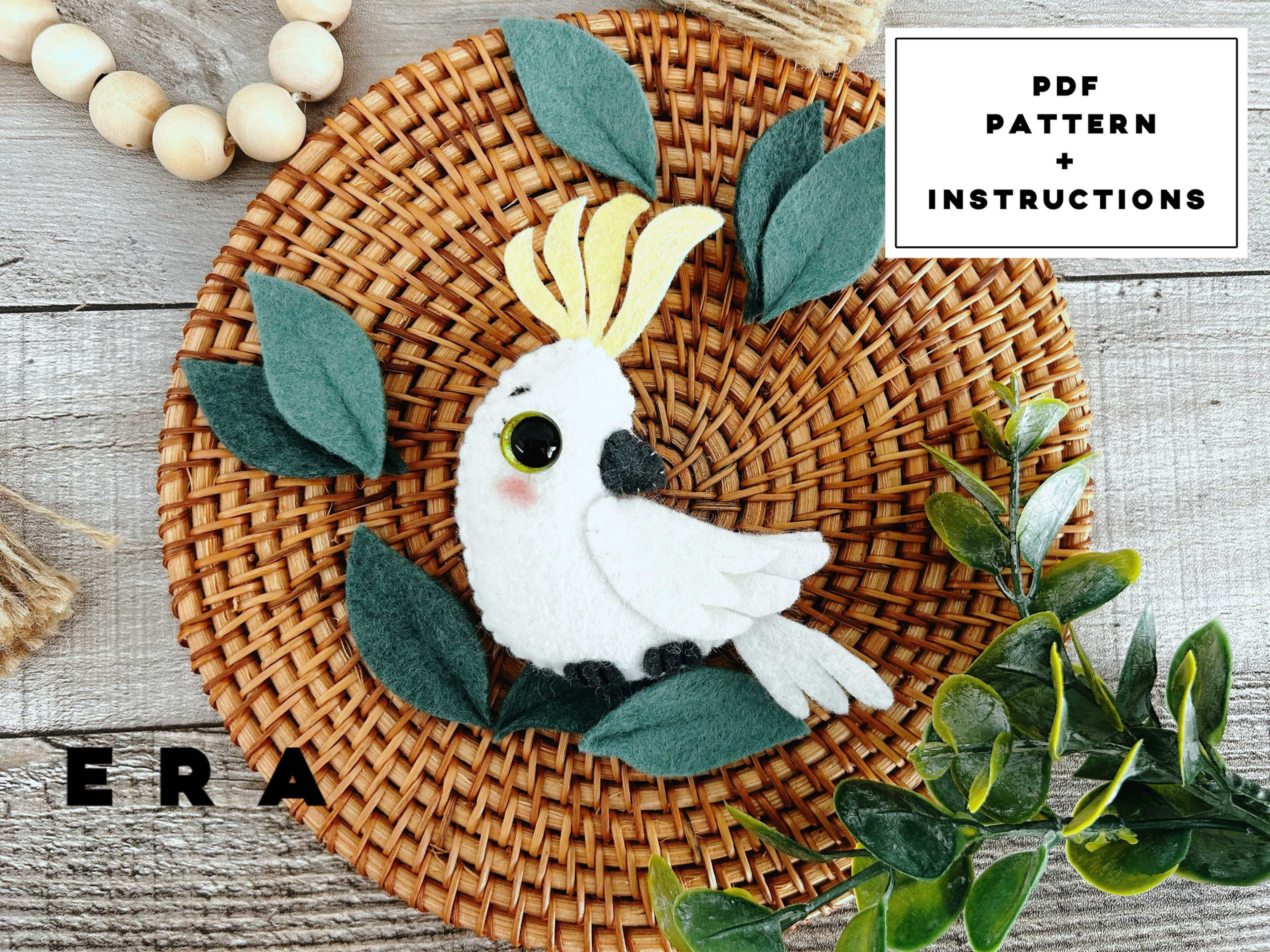 Cockatoo Australian animal felt PDF Pattern. Easy pattern. DIY felt toys.