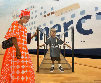 Acrylic portrait of woman and young boy