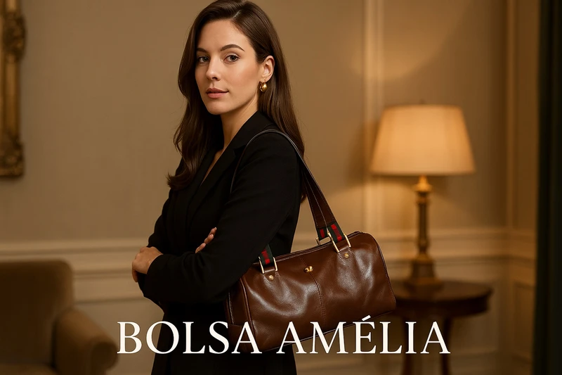magem da Bolsa Amélia feita em couro legítimo com patchwork colorido. Projeto do curso de bolsas art