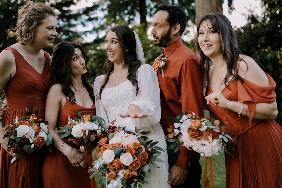 Funny group photo of the bridal party at Westwood Plateau Golf & Country Club.