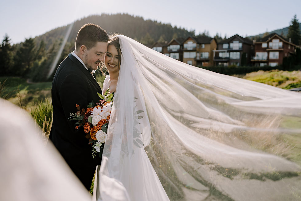 Golden Hour Portraits: Romantic couple's portrait at sunset, with the golf course’s rolling greens and towering trees in the background.