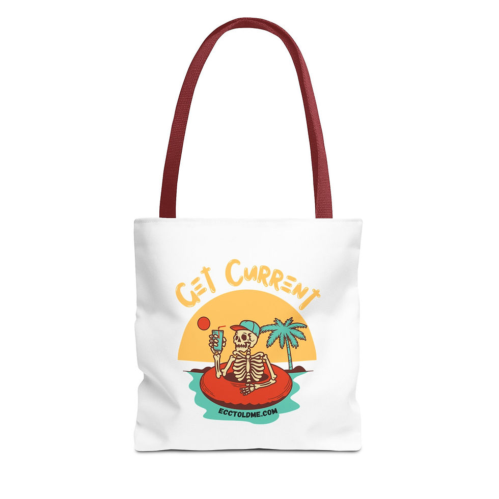 Thumbnail: Get Current Skeleton Beach Tote Bag — Retro Summer Graphic Tote