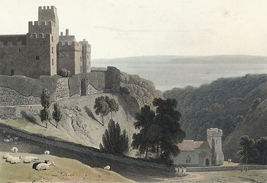 Historic drawing of St. Donat's Caste, Llantwit Major, Wales