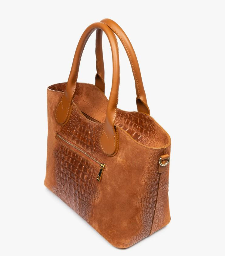 Thumbnail: Brown Leather Suede with Embossed Croc back view